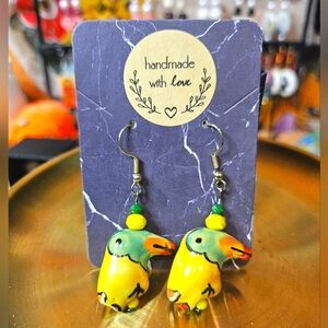 Handmade Bird Earrings 🦜💛💚